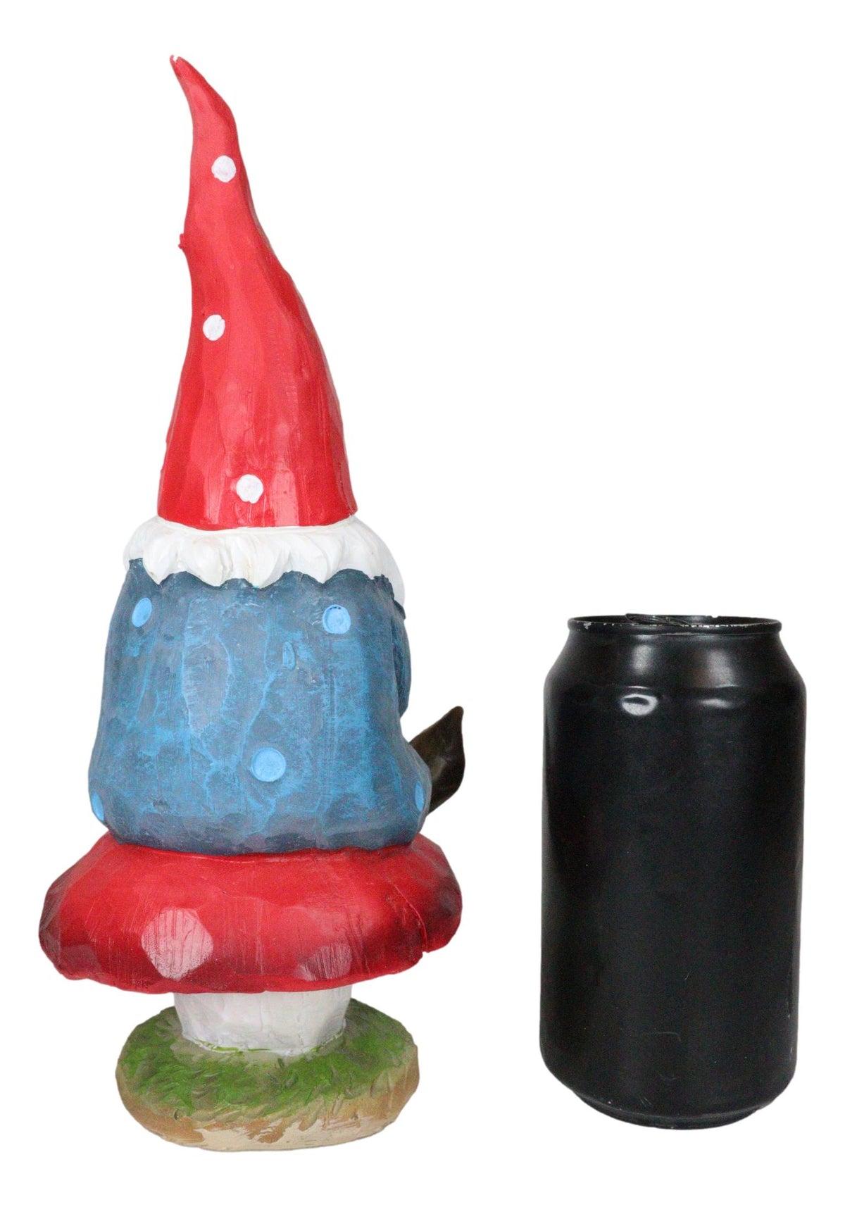 Camper Gnome Sitting On Toadstool Mushroom with A Bluebird Fairy Garden Figurine
