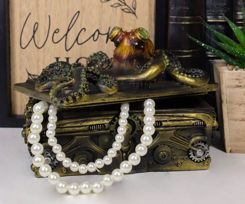 Ebros Steampunk Octopus Kraken Soldier On Pirate Treasure Chest Jewelry Box Figurine