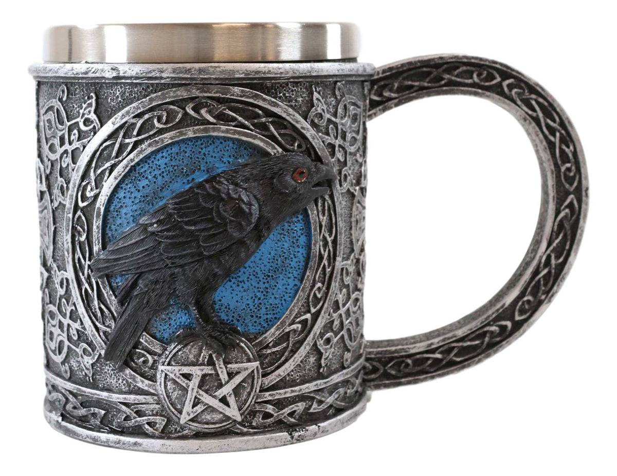 Ebros Moonlight Raven With Celtic Tribal Tattoo Drinking Mug Cup 6.25"W
