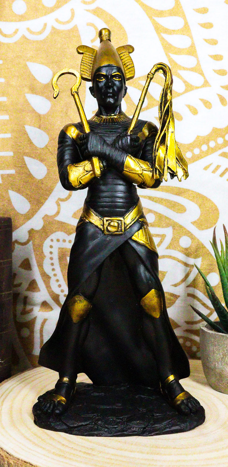 Ebros Egyptian God of The Dead Osiris Holding Crook and Flail Statue In Black And Gold - Ebros Gift