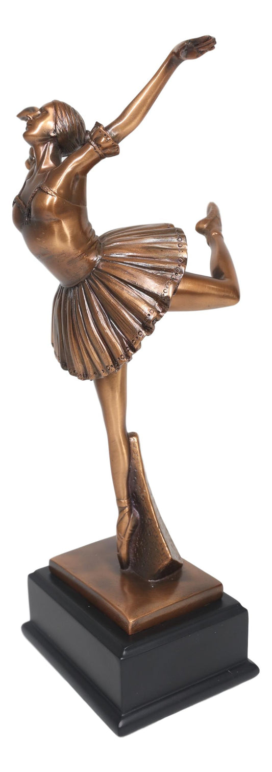 Graceful Attitude Little Ballerina Ballet Dancer Bronze Electroplated Statue - Ebros Gift