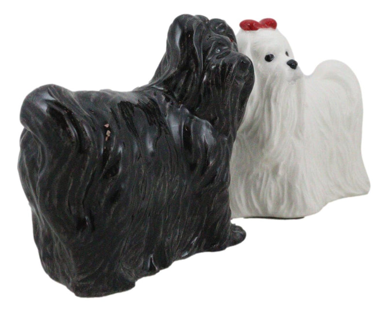 Adorable Pedigree Canine Black White Maltese Dogs Ceramic Salt Pepper Shakers