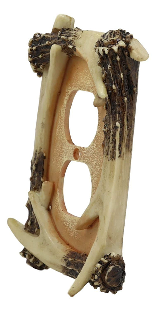 Ebros Set of 2 Novelty Woodland Rustic Forest Stag Deer Antlers Wall Electrical Cover Plate Accent Hand Painted Sculpted Antler Resin Home Decor Accessory (2, Double Outlets)