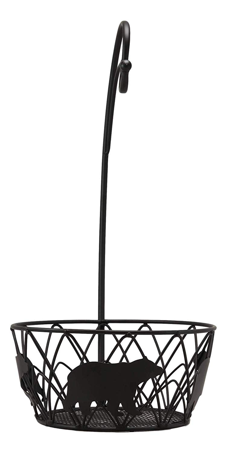 Ebros 19" Tall Rustic Western Bear Themed Metal Banana Grapes Rack Hook Holder And Basket Bowl - Ebros Gift