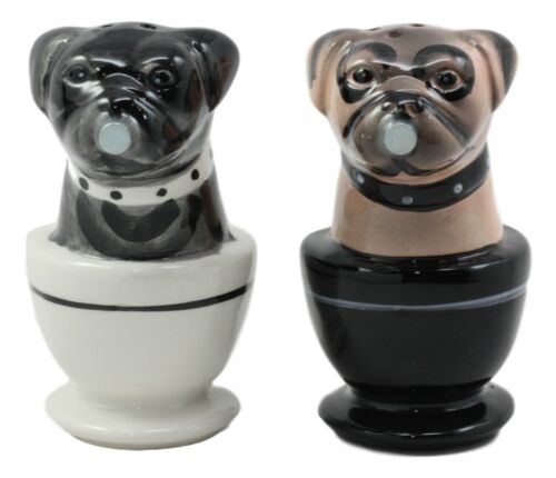 Black Fawn Miniature Teacup Pugs Salt And Pepper Shakers Ceramic Magnetic Set