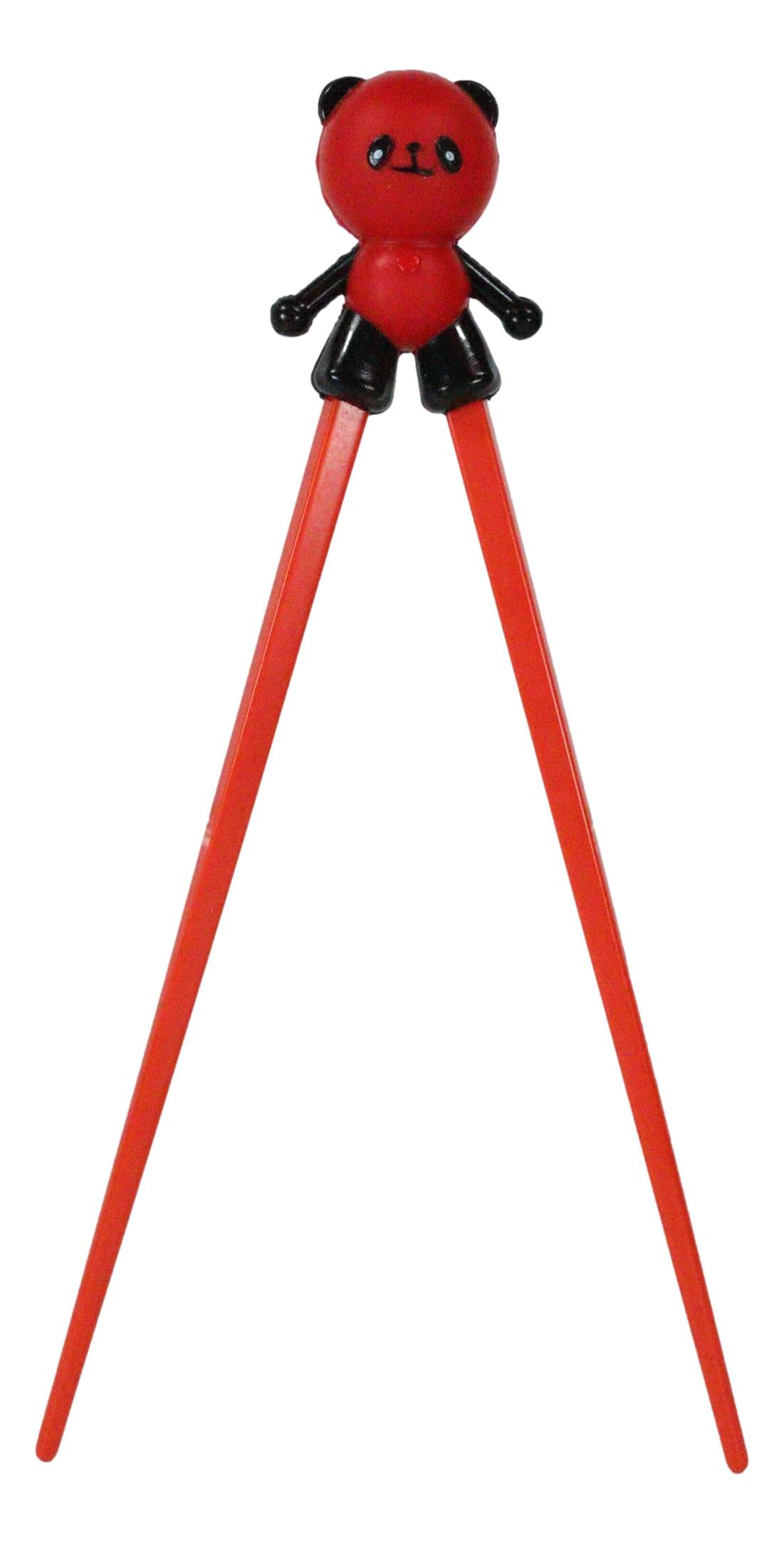 Valentine Red Giant Panda Reusable Training Chopsticks Set With Silicone Helper - Ebros Gift