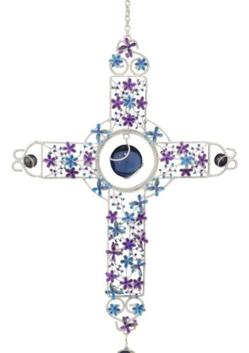 Amazing Grace Floral Cross With Gemstones Resonant Relaxing Wind Chime 40" Long