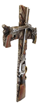 25" Large Rustic Western Cowboy Six Shooter Pistols And Shotgun Wall Cross Decor