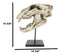 African Lion Fossil Skull Baring Jaws and Teeth Statue On Museum Pole Mount 14"H