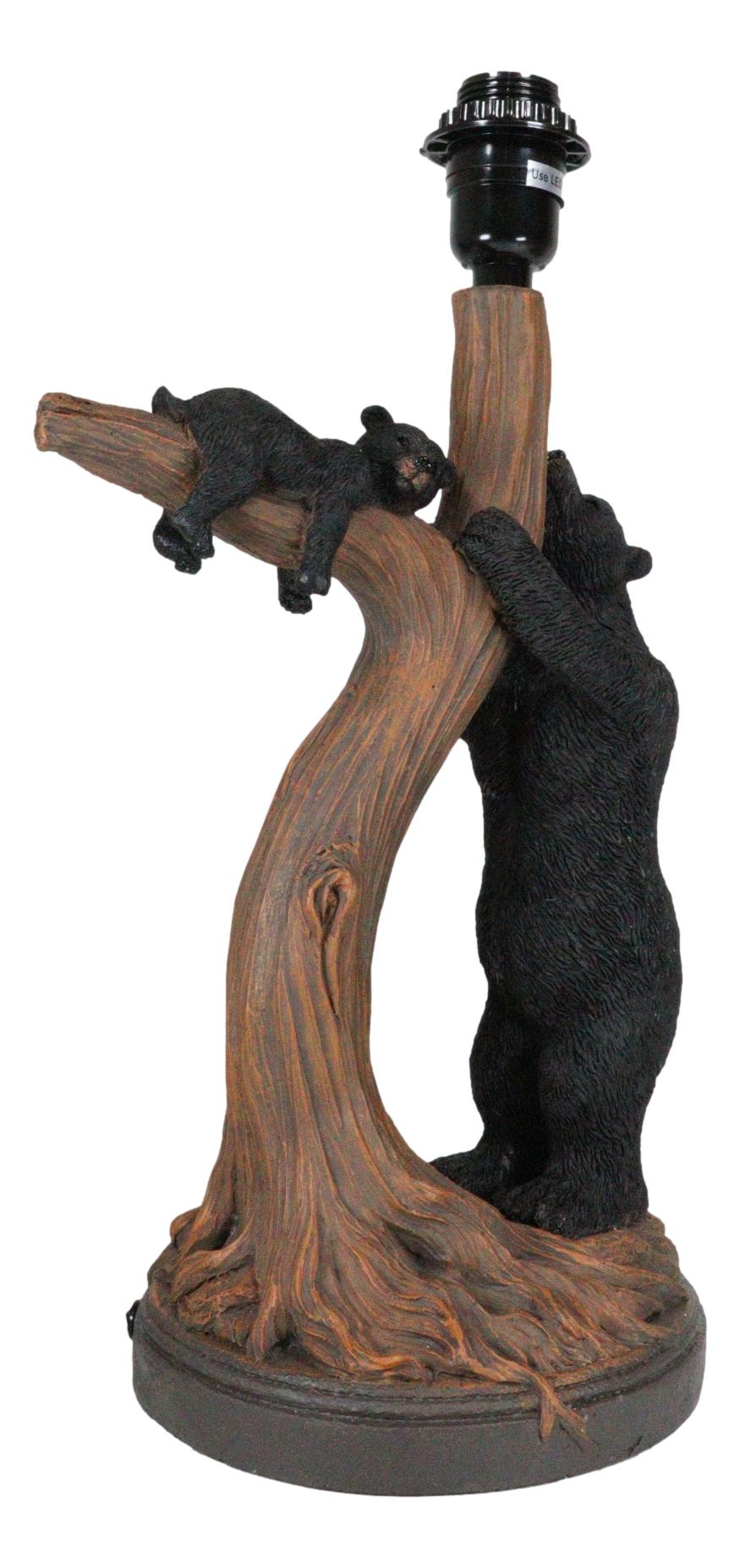 Rustic Cabin Mama Bear And Sleeping Cub On Tree Branch Table Lamp W/Shade Decor