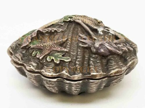 Ebros Beautiful Ocean Siren Mermaid With Starfish Oyster Shell Shaped Jewelry Box Figurine Mini Storage Decor Sculpture