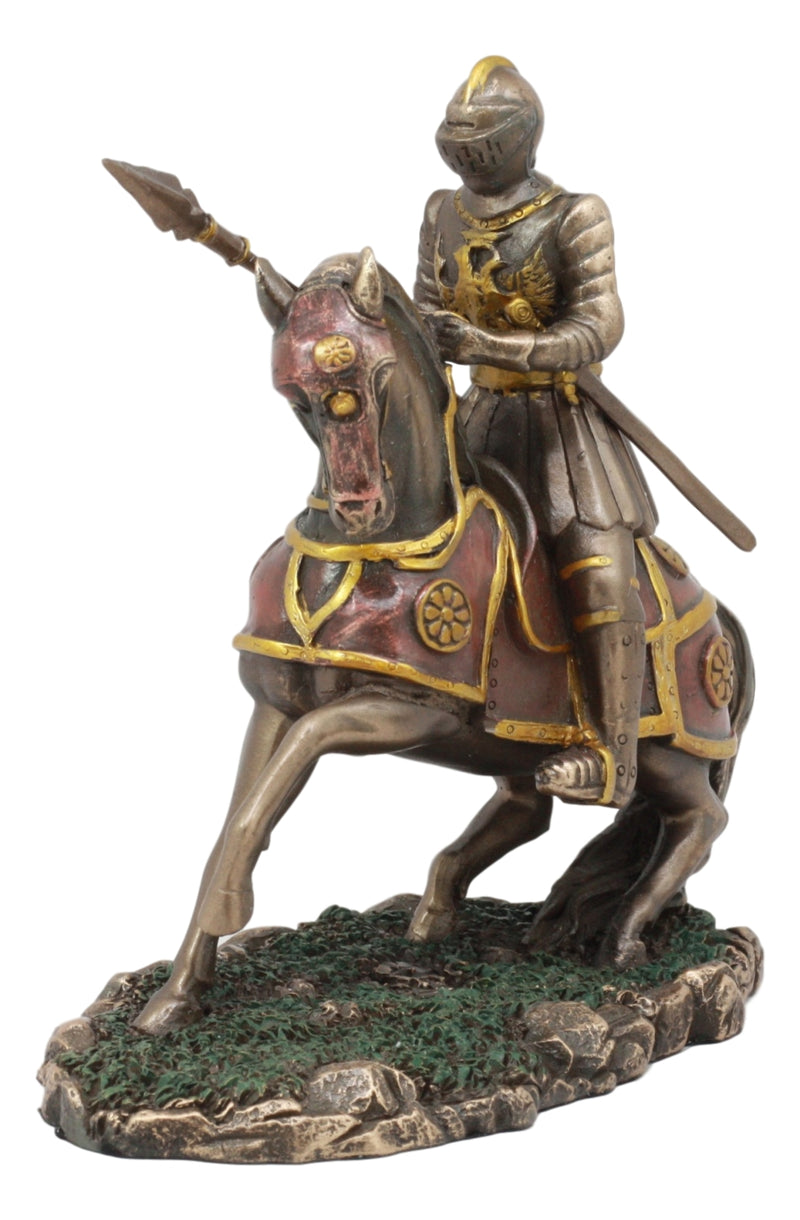 Ebros Medieval Suit of Armor French Knight with Spear Charging On Cavalry Horse Statue 7.25" Long Renaissance Knighthood Collectible Decor Figurine