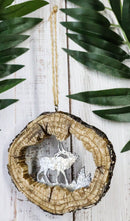 Rustic Western Elk Deer Faux Wood Log Slice Set of 4 Christmas Tree Ornaments