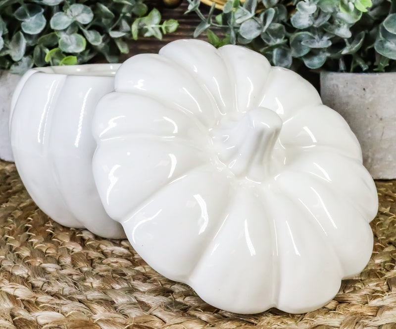 Ebros Ceramic Stoneware White Harvest Pumpkin Bowl With Lid 6"Diameter X 1 PC