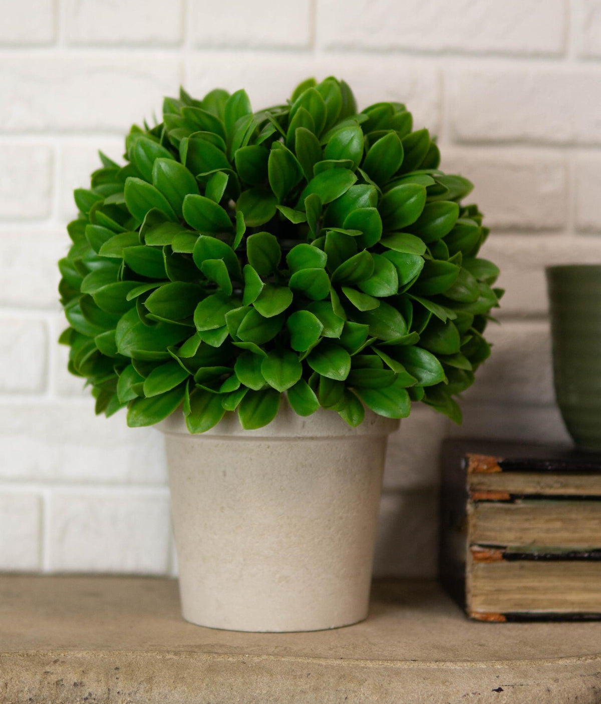 Home And Garden 10"H Green Artificial Faux Boxwood Topiary Ball In Vase Pot - Ebros Gift