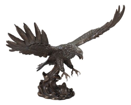 Ebros Faux Bronze Large Swooping Eagle with Talons Out Catching Prey Statue 19" Wide Bald Eagle Decor Figurine Patriotic Wildlife Nature Sculpture - Ebros Gift