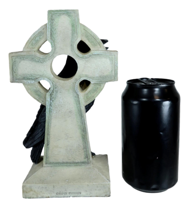 Harbinger Of Doom Macabre Raven Crow Perching On Celtic High Cross Figurine