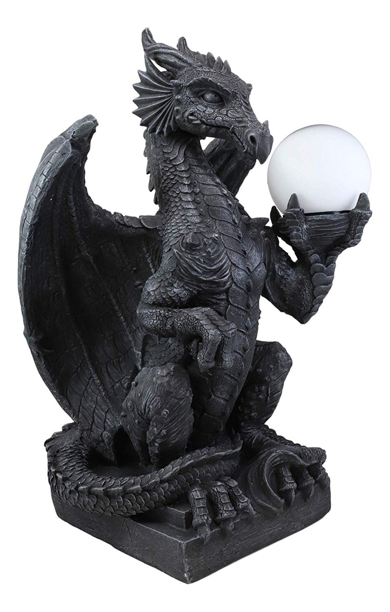 Ebros Crouching Dragon On Pedestal Side Table Floor Ball Globe Lamp Statue 20" H