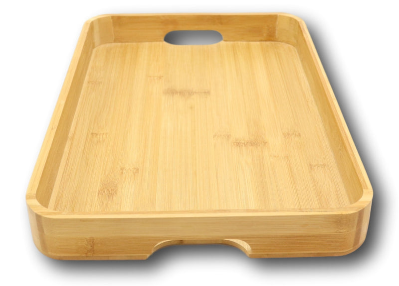 Sturdy Smooth Bamboo Food Tea Butler Tray Platter With Handles 17.75" X 11.75"