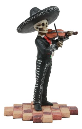 Day Of The Dead Wedding Band Mariachi Violin Player Skeleton Statue 5.25"H