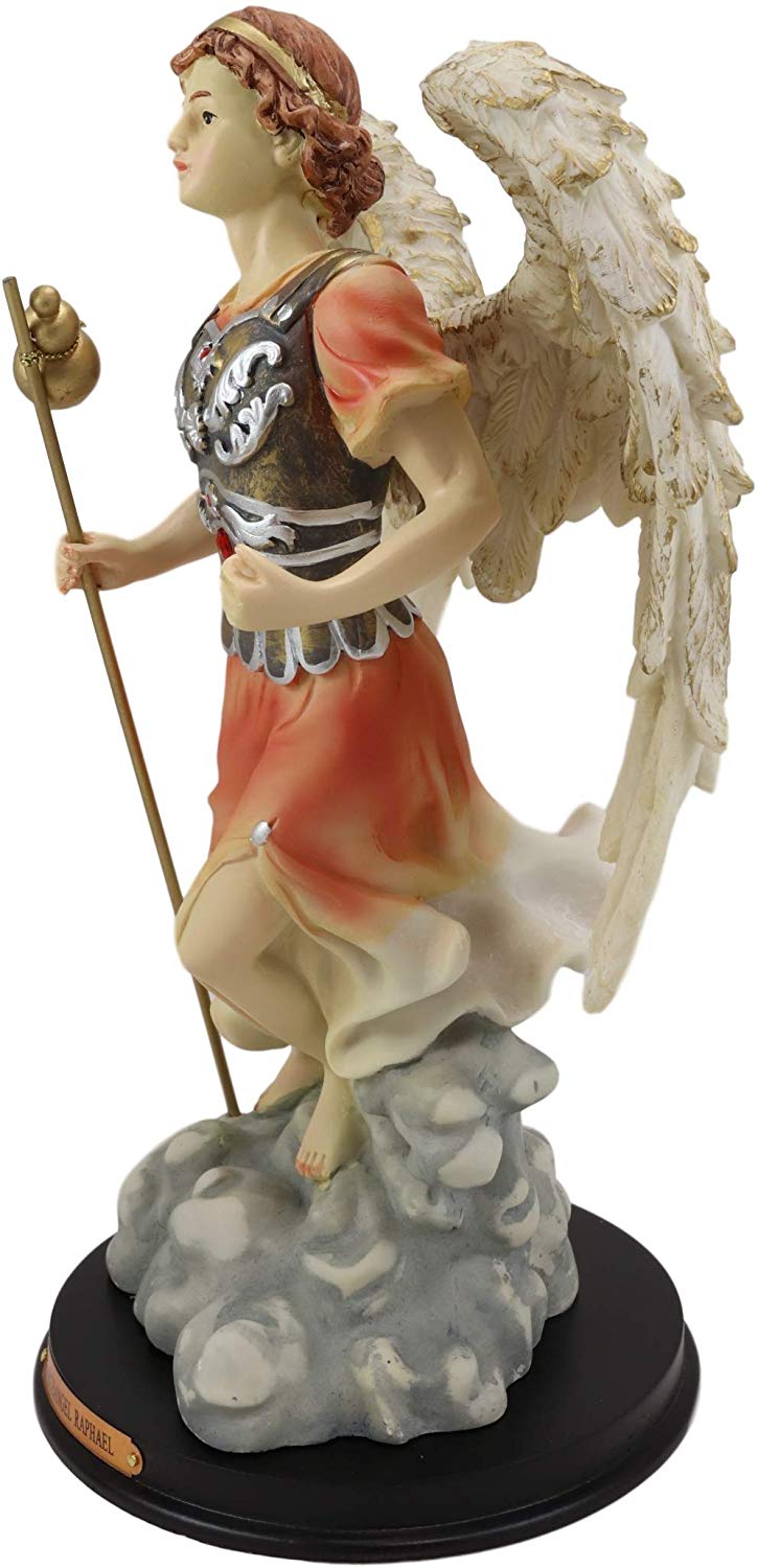 Ebros Byzantine Archangel Saint Raphael with Brass Name Plate Wooden Base 12"H