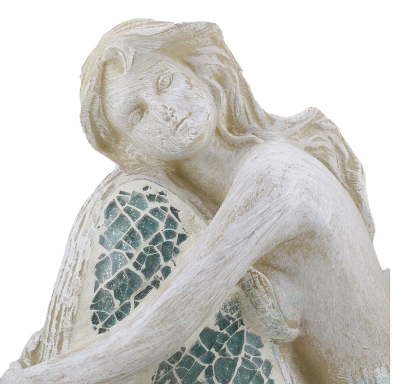 Ebros Nautical Goddess Mermaid Maiden Resting Decorative Crushed Glass Art Figurine 7.75"H