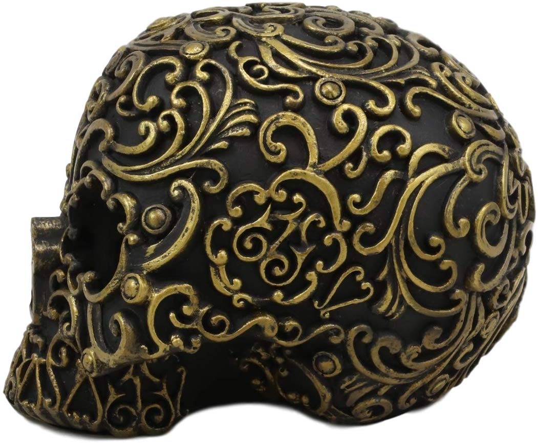 Ebros Royal Persian Black and Gold Keyhole Skull Statue 6" Long Skeleton Decor - Ebros Gift