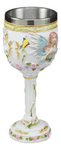 Ebros Holy Matrimony Blue And Pink Butterfly Bridal Floral Fairy Wine Goblet 7oz