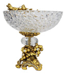 Ebros Gift Vintage Antique Baroque Design Oval Bowl Acrylic Glass Dish 11" Wide Dessert Fruits Footed Platter Stand with Electroplated Gold Vineyard Base Sculpture and Austrian Crystals Centerpiece