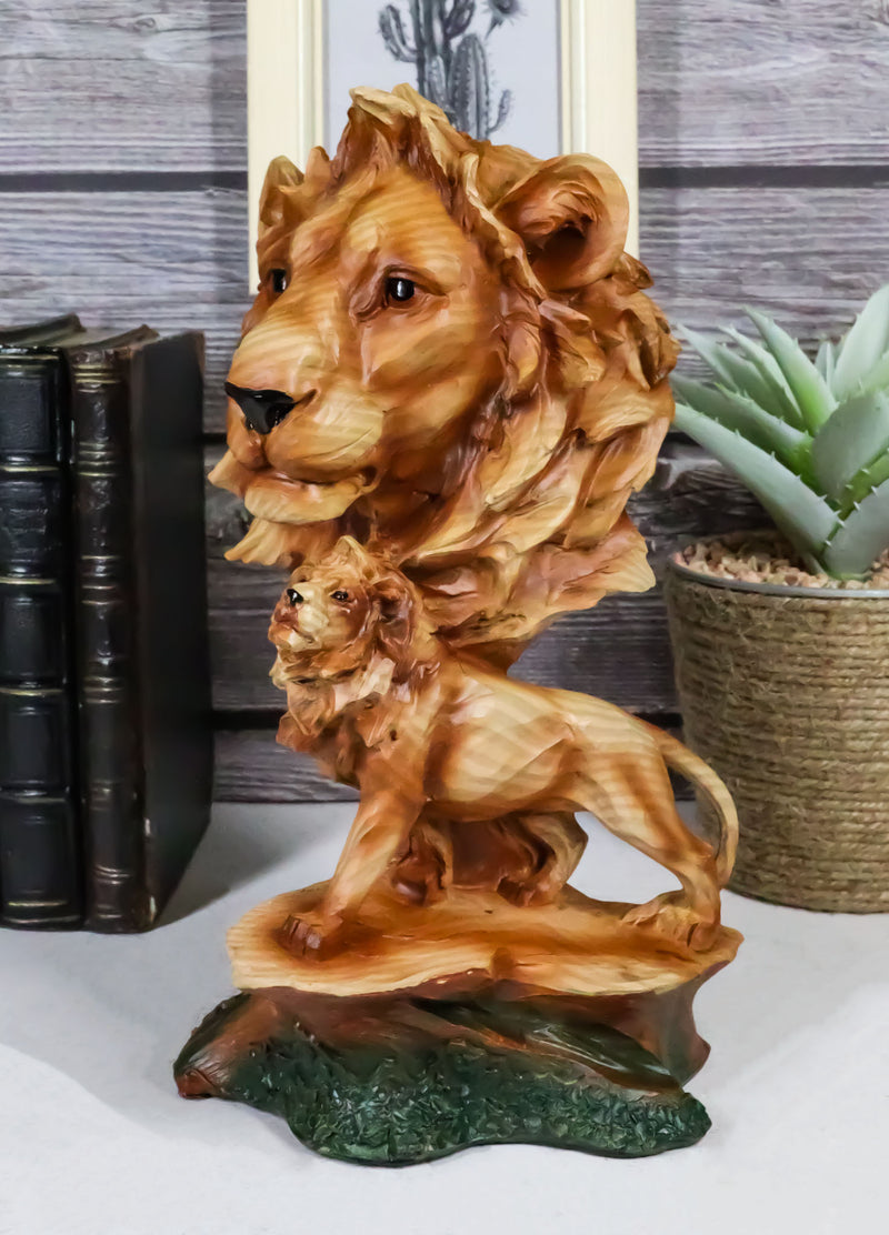 Ebros African Safari Lion Bust Statue 9"H Lion King Pride Rock Faux Wood Resin
