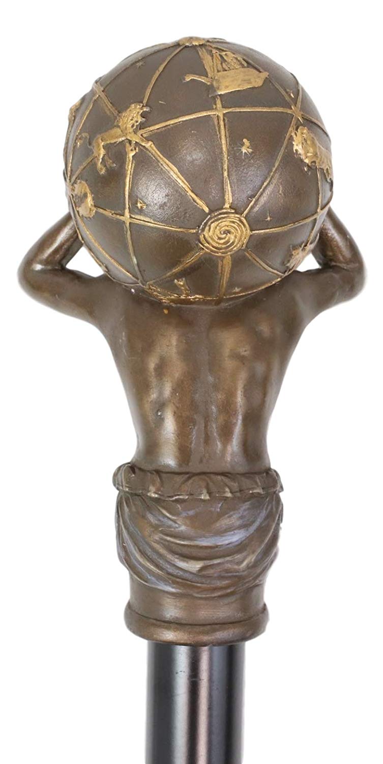 Ebros Greek Titan God Atlas Bearing Globe Decorative Prop Walking Cane 39"H