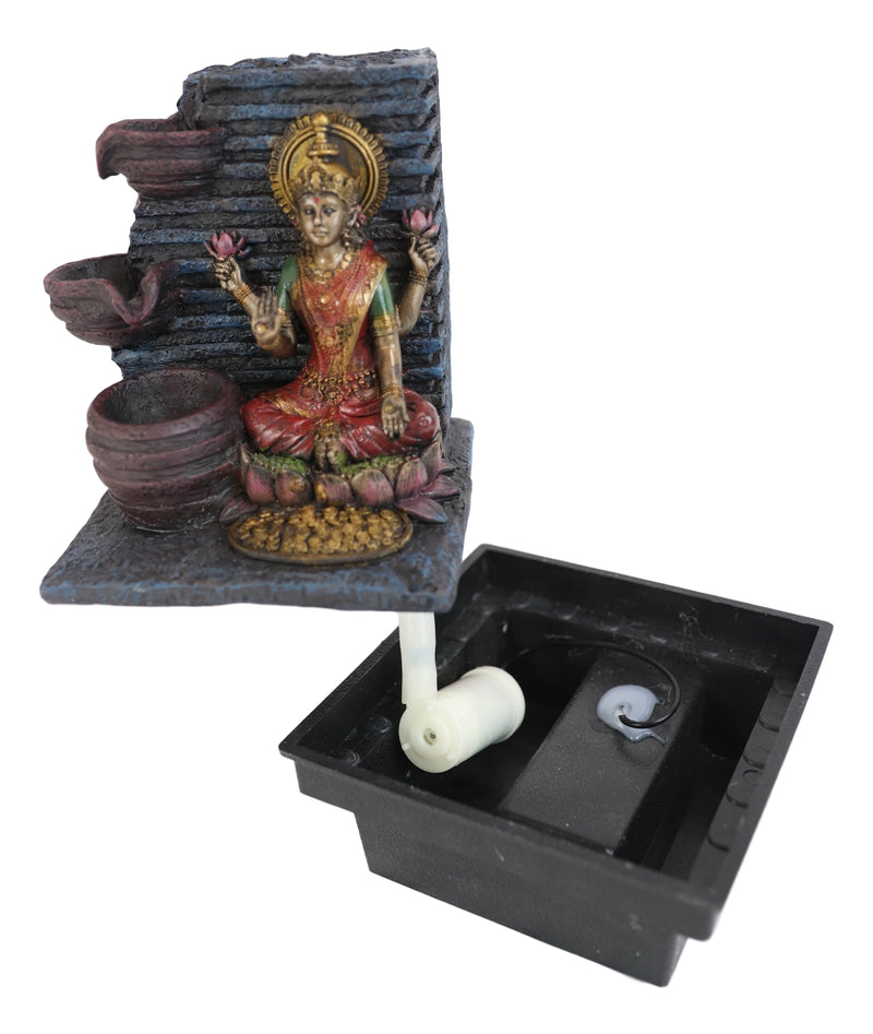 Ebros Hindu Goddess of Prosperity Sri Lakshmi Sitting On Lotus Water Fountain