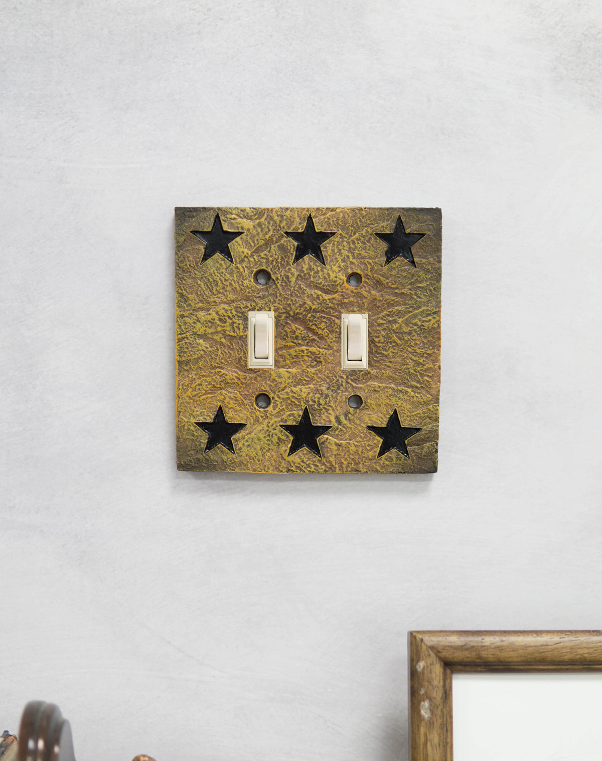 Set of 2 Western Stars Silhouette Textured Wall Double Toggle Switch Cover Plate