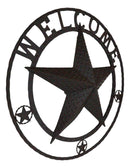 24"D Rustic Western Lone Star Welcome Metal Circle Wall Plaque Gate Sign