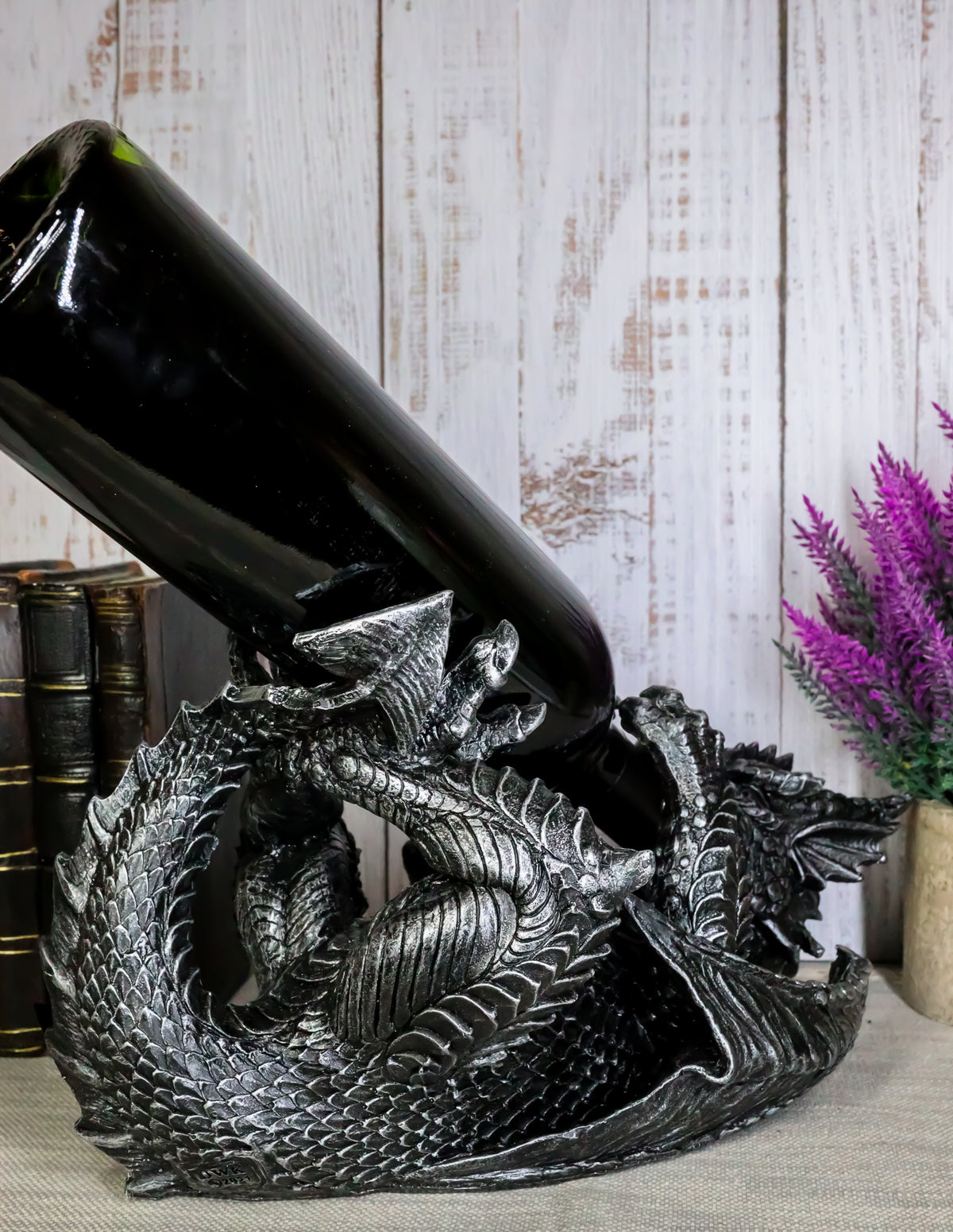 Ebros Gift Black Saurian Armored Dragon Decorative Wine Holder Rack Figurine 12" Long - Ebros Gift