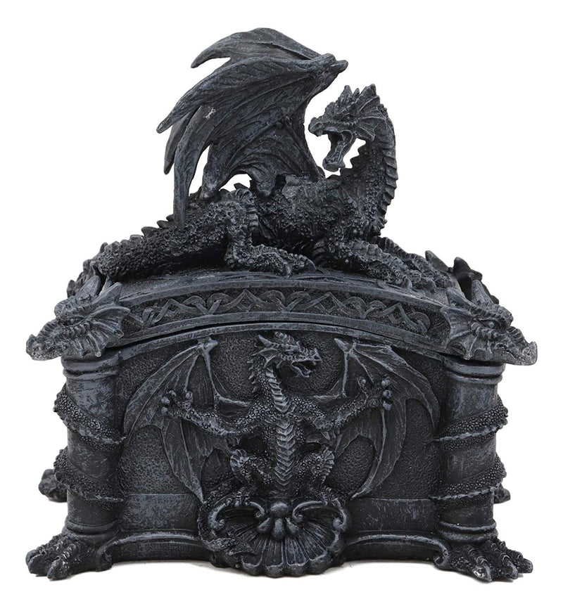 Medieval Roaring Fire Dragon On Celtic Knotwork Trinket Jewelry Box Statue Decor