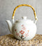 Sakura Pink Cherry Blossoms Speckled White Ceramic 42oz Large Tea Pot Teapot