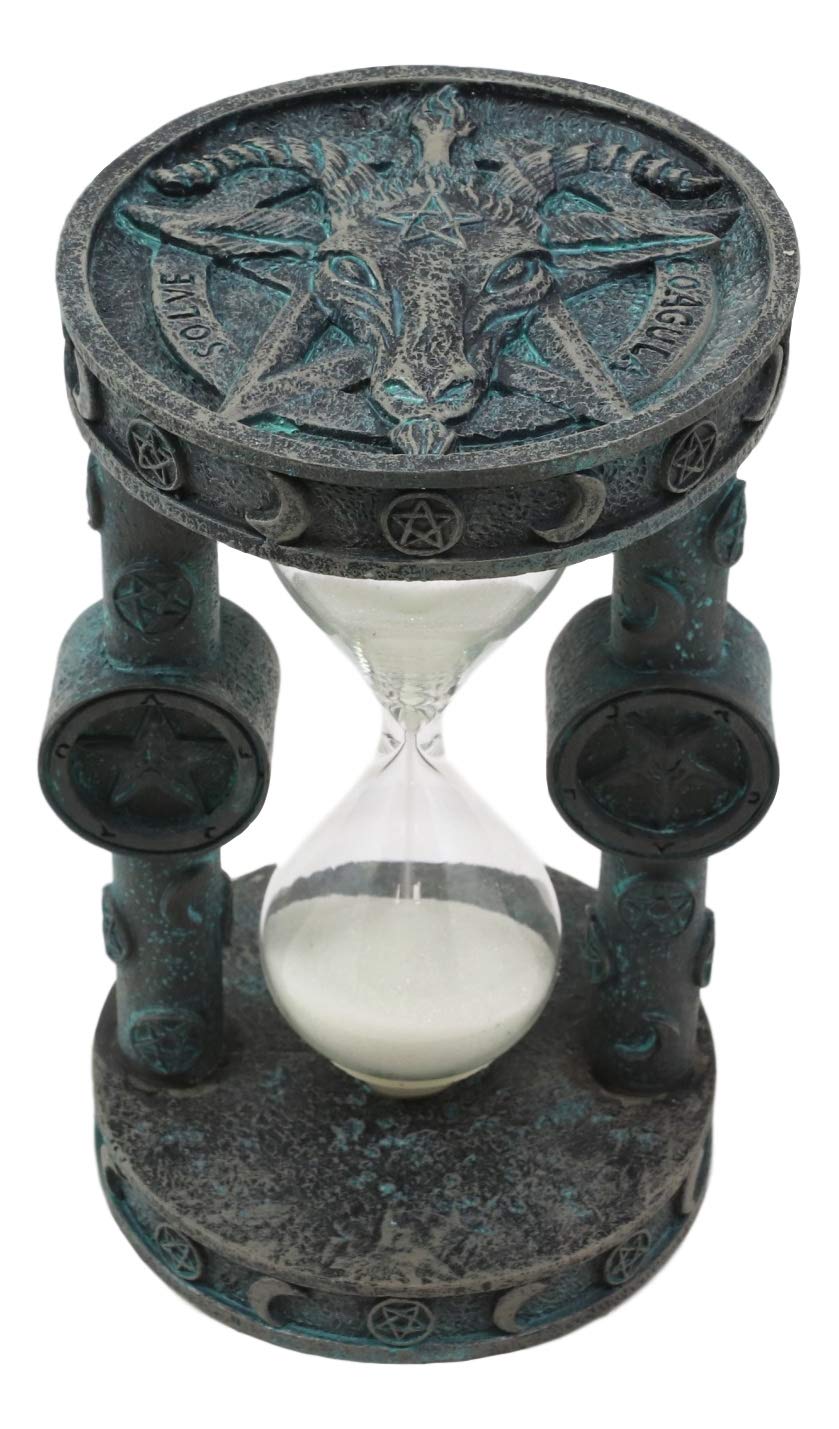 6"Tall Sabbatic Goat Idol Baphomet Skull Medallion Sand Timer Figurine Decor - Ebros Gift