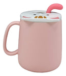 Ebros Coffee Mug Cup With Handle Spoon And Lid 14oz Cats Mugs (Pastel Pink)