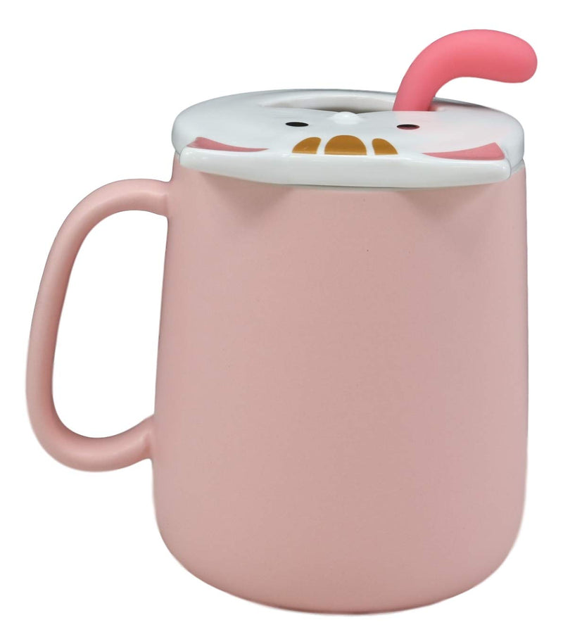Ebros Coffee Mug Cup With Handle Spoon And Lid 14oz Cats Mugs (Pastel Pink)