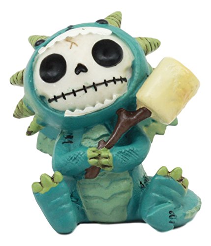 Ebros Furry Bones Scorchie The Dragon Fury Skeleton Cooking Marshmallow Figurine 2.25" H Furrybones Land Of The Dragons Hooded Skull Monster Collectible Sculpture Decorative Toy