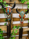 Set Of 2 Southwest Boho Chic Turquoise Ember Floral Scroll Cow Skull Wind Chimes