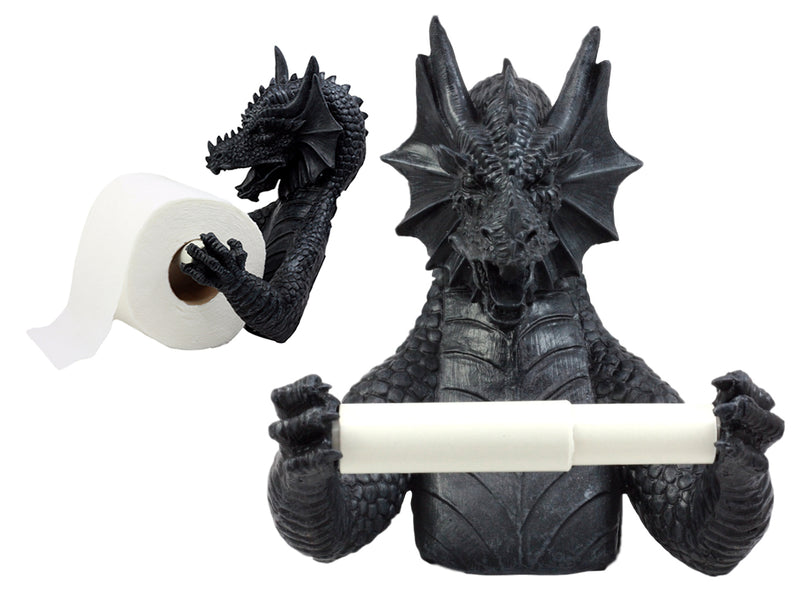 Ebros Gift Mythical Gothic Ancient Serpentine Dragon Toilet Paper Holder Figurine 8.5"H Sculpture