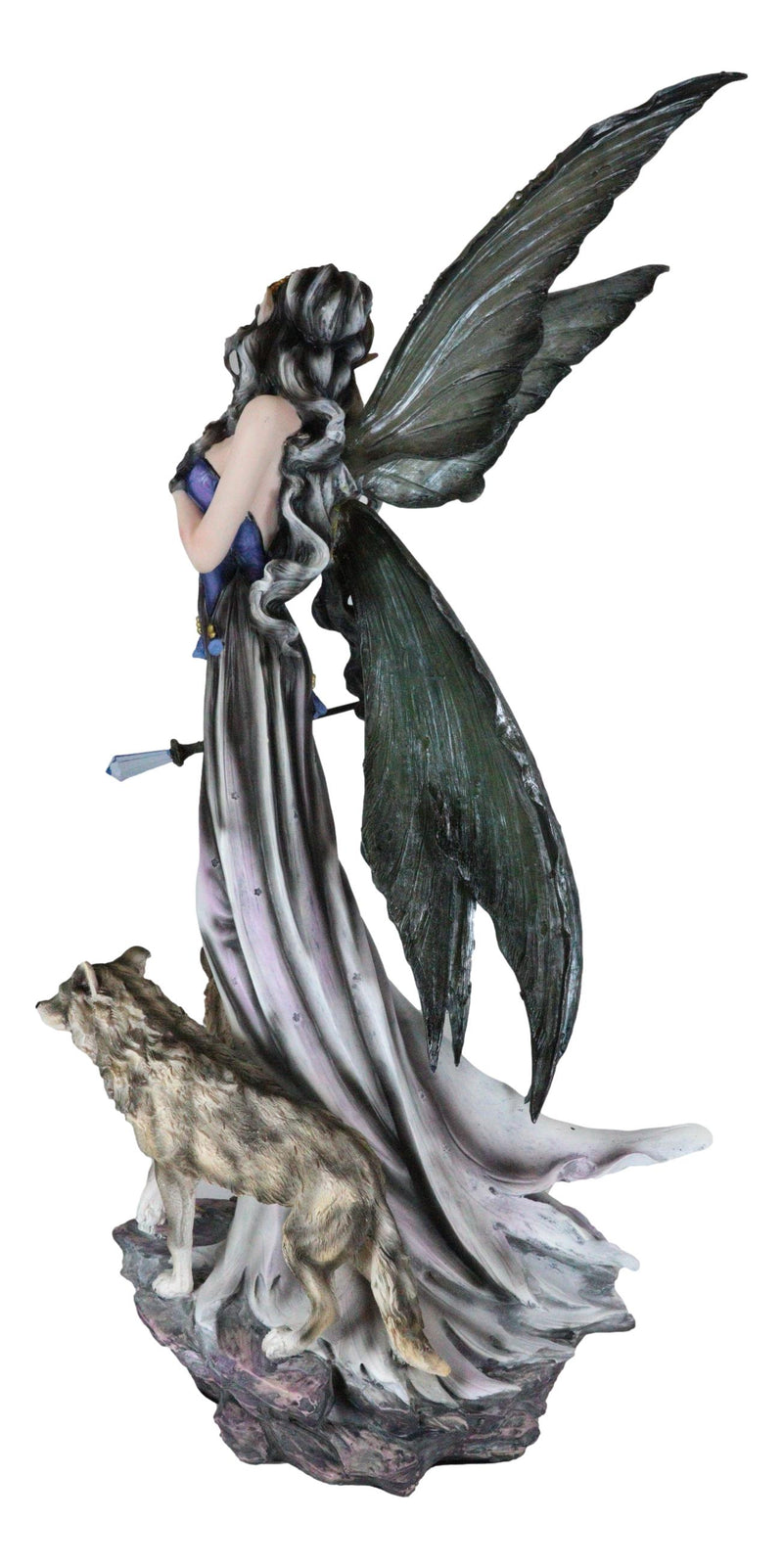 Large 23"Tall Crystal Orb Torch Fairy Running With Wolves Decorative Statue