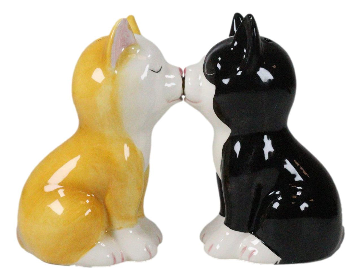 Kissing Black And Yellow Kittens Salt And Pepper Shakers Cat Pair Kitchen Decor - Ebros Gift