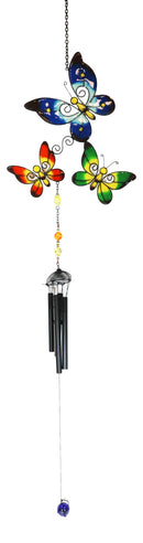 Ebros Wind Chime with Black Coated Gems Butterfly Hanging Garden Decoration