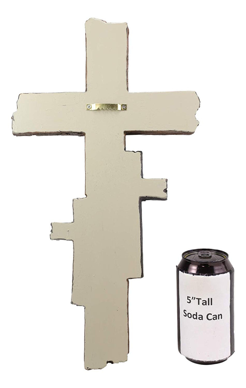 Ebros Rustic 3 Tone Faux Wood Walnut Birch Driftwood Color Wall Cross 16" Tall