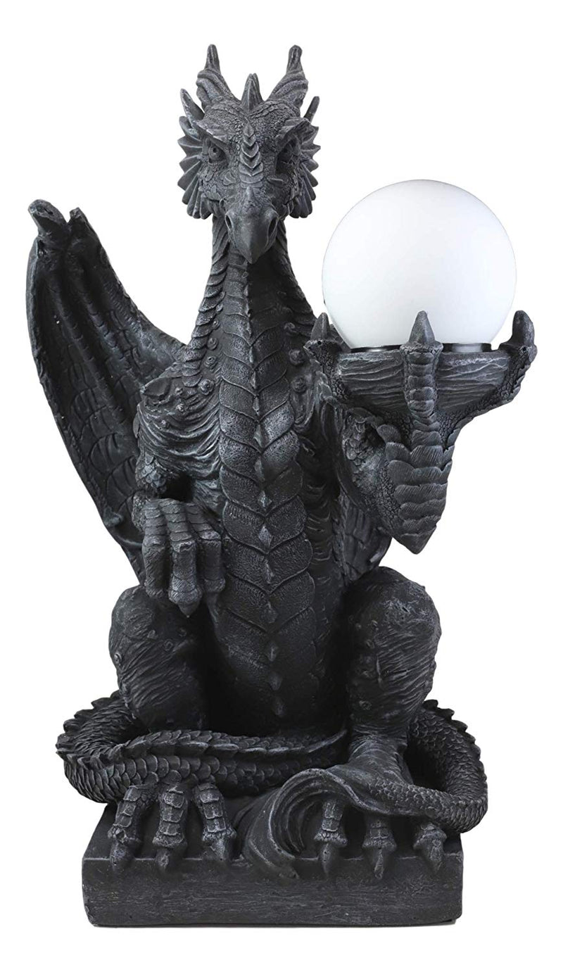 Ebros Crouching Dragon On Pedestal Side Table Floor Ball Globe Lamp Statue 20" H