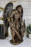 Large Archangel Saint Michael Holding Satan Dragon Lucifer Head Statue 15.5"H