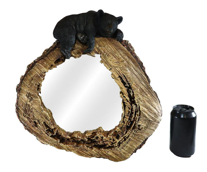 Western Rustic Forest Black Bear Sleeping On Tree Trunk Wall Mirror Decor Plaque